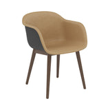Fiber Armchair: Wood Base + Front Upholstered + Recycled Shell + Anthracite Black + Stained Dark Brown