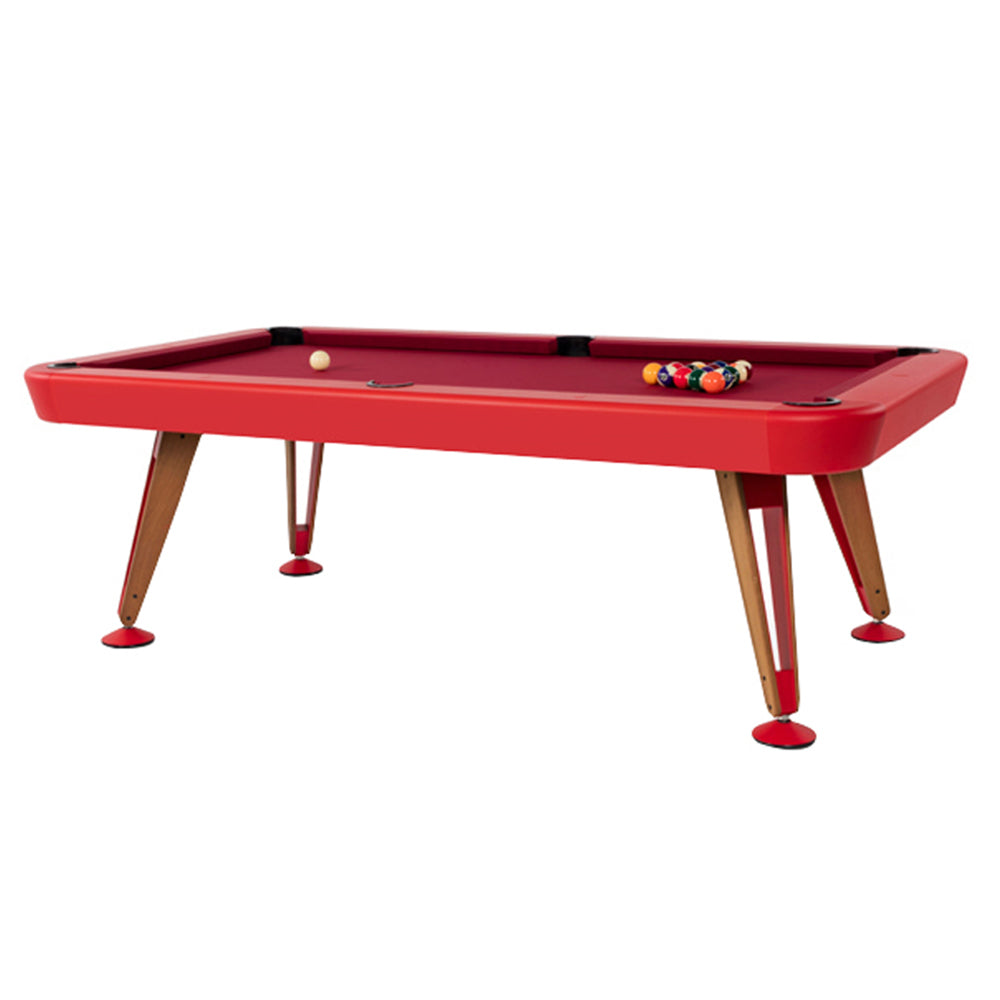 Diagonal Pool Table: 8 Feet + Red Burgandy + Oak