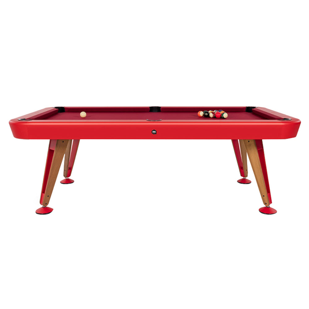 Diagonal Pool Table: 8 Feet + Red Burgandy + Oak