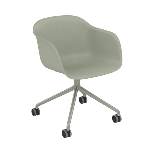 Fiber Armchair: Swivel Base with Castors + Recycled Shell + Dusty Green + Dusty Green + Black