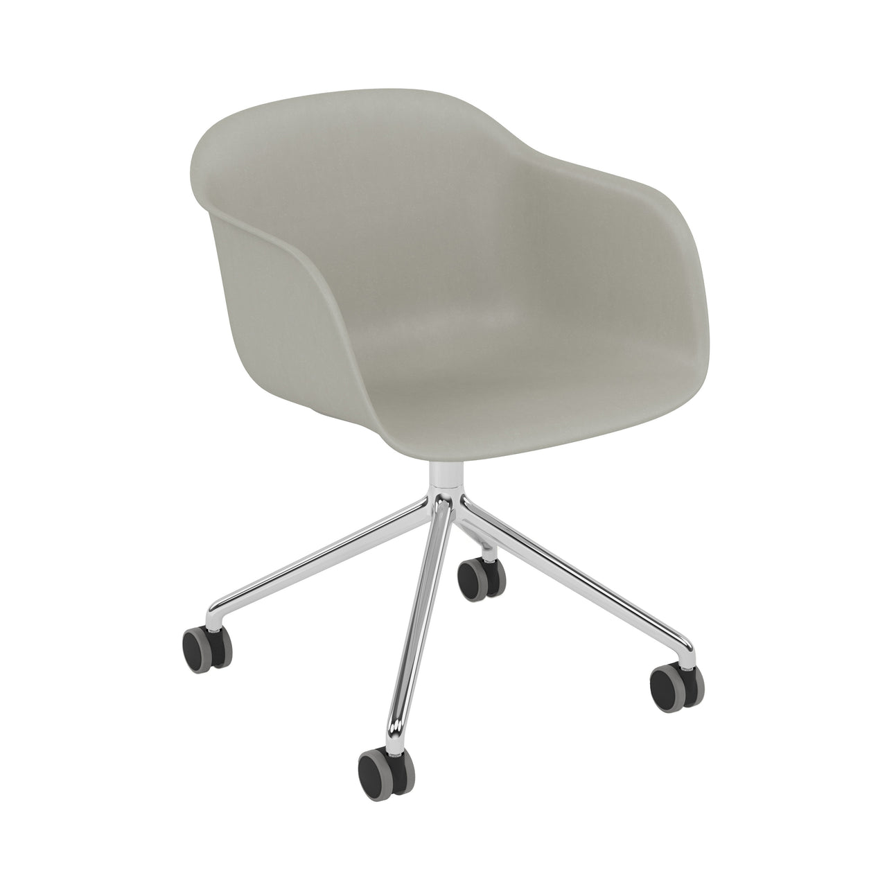 Fiber Armchair: Swivel Base with Castors + Recycled Shell + Grey + Polished Aluminum + Black