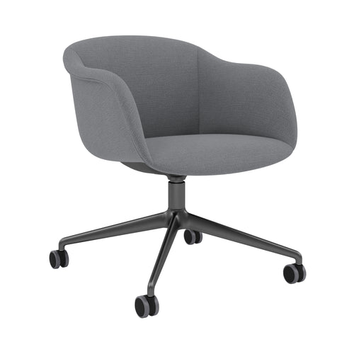 Fiber Soft Armchair: Swivel Base with Castors + Upholstered Shell + Anthracite Black