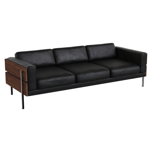 Forum Sofa: 3 + Walnut + Sydney Leather Black