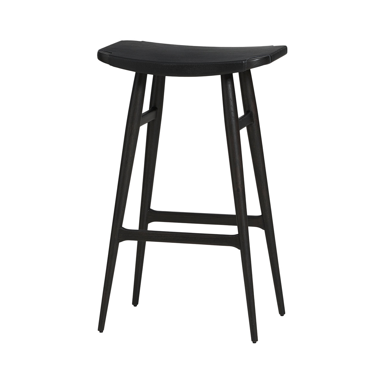 Freja Bar Stool: Onyx Oak + Black Saddle + Leather Seat