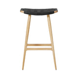Freja Bar Stool: Natural Oak + Black Saddle + Leather Stripe Seat