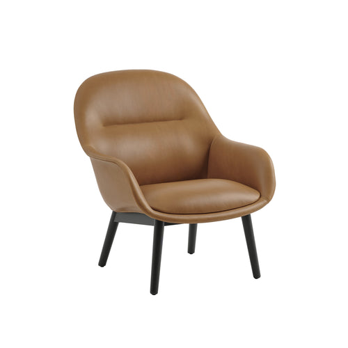 Fiber Lounge Armchair Wood Base - Quick Ship + Black + Refine Leather Cognac