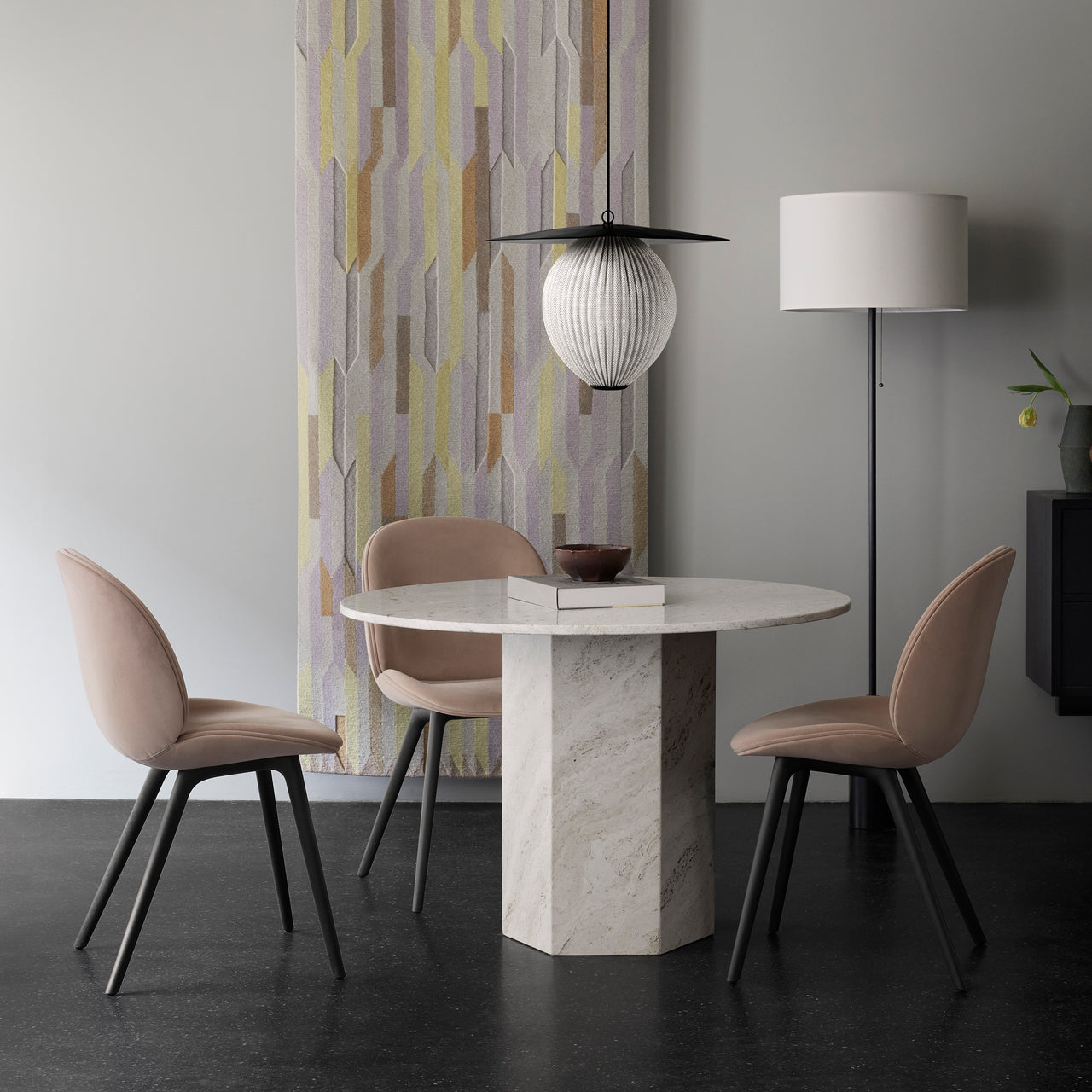 Beetle Dining Chair: Black Plastic Base + Fully Upholstered