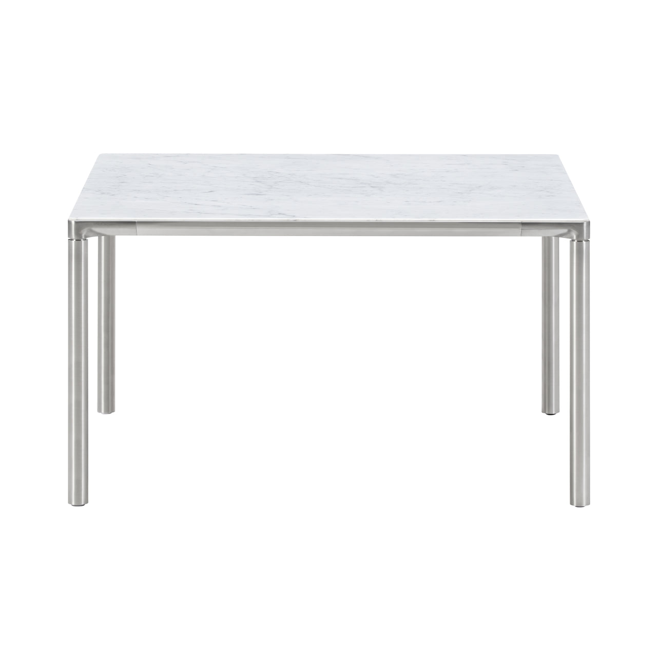Piloti Alu Table: Square + High + White Carrara + Brushed Aluminum