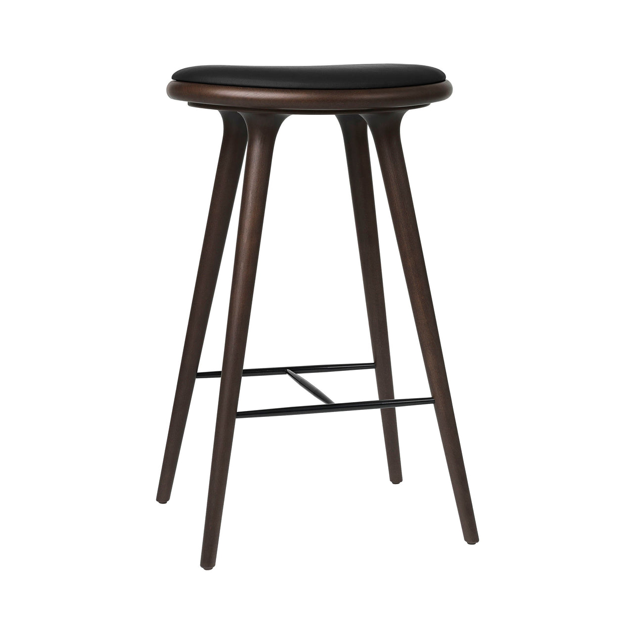 High Stool: Bar + Dark Stained Oak + Black Leather