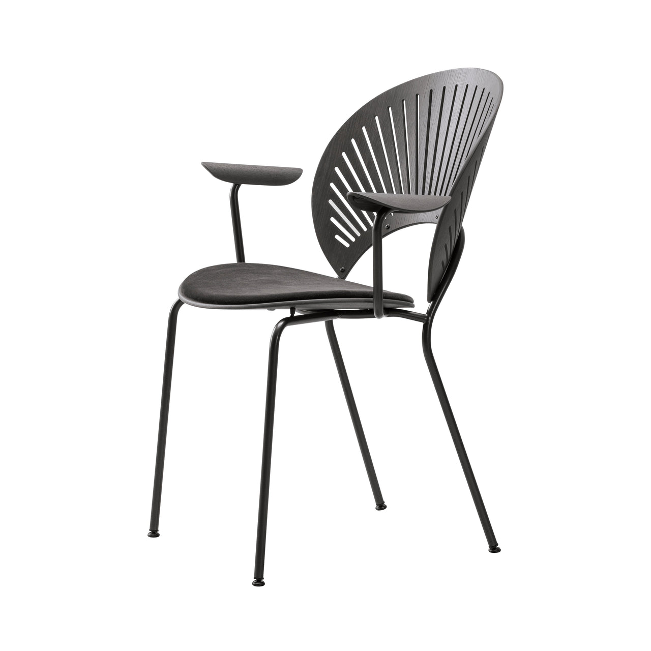 Trinidad Armchair: Flint Base + Seat Upholstered + Smoked Stained Oak