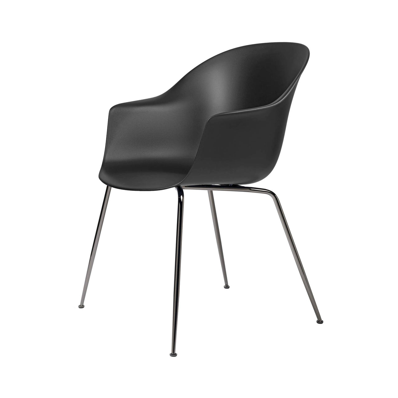 Bat Dining Chair: Conic Base + Black + Black Chrome