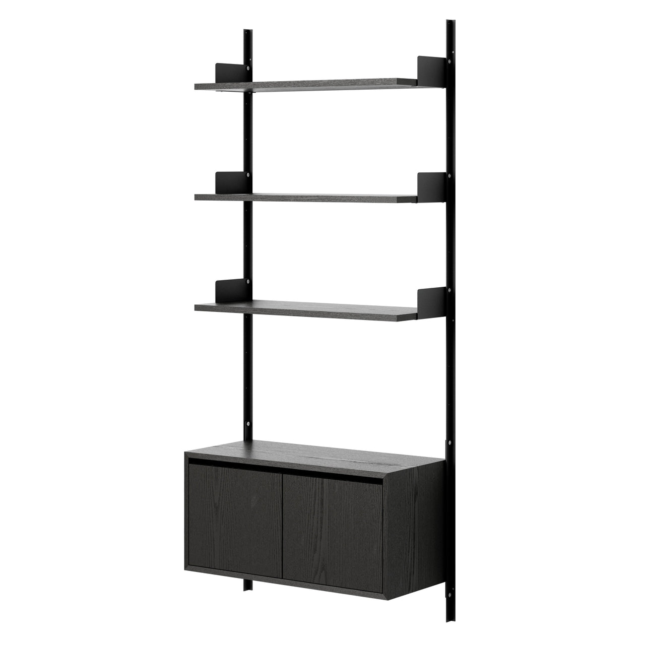 New Works Wall Shelf Cabinet with Doors: Low + Black Ash + Black