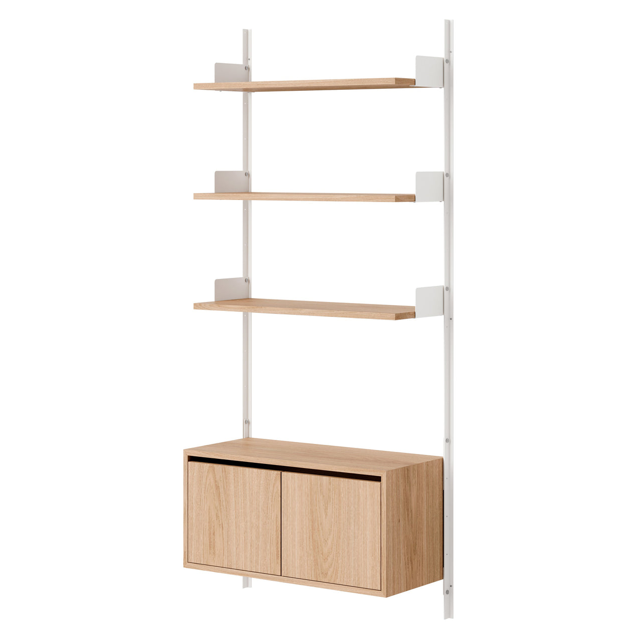 New Works Wall Shelf Cabinet with Doors: Low + Oak + White