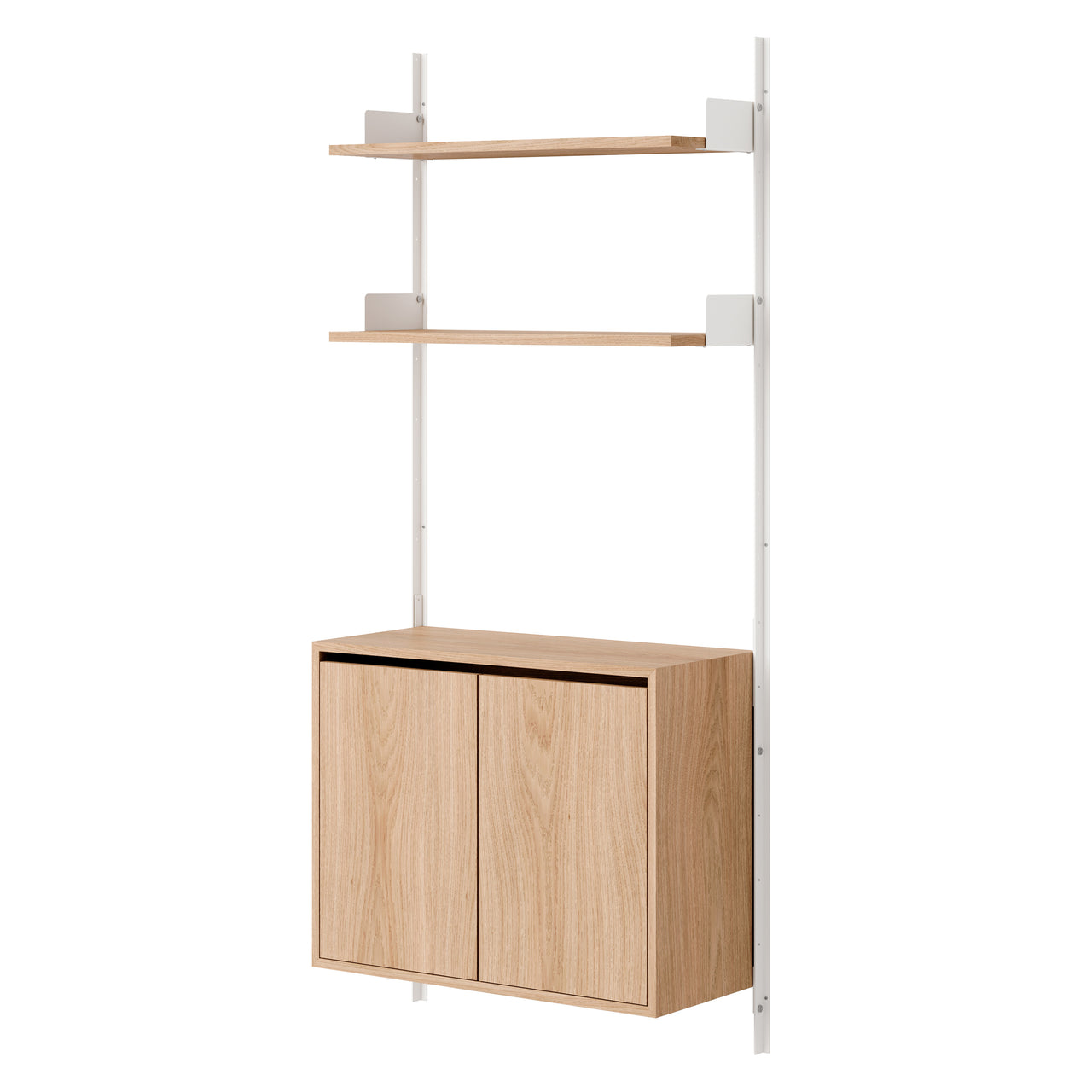 New Works Wall Shelf Cabinet with Doors: Tall + Oak + White