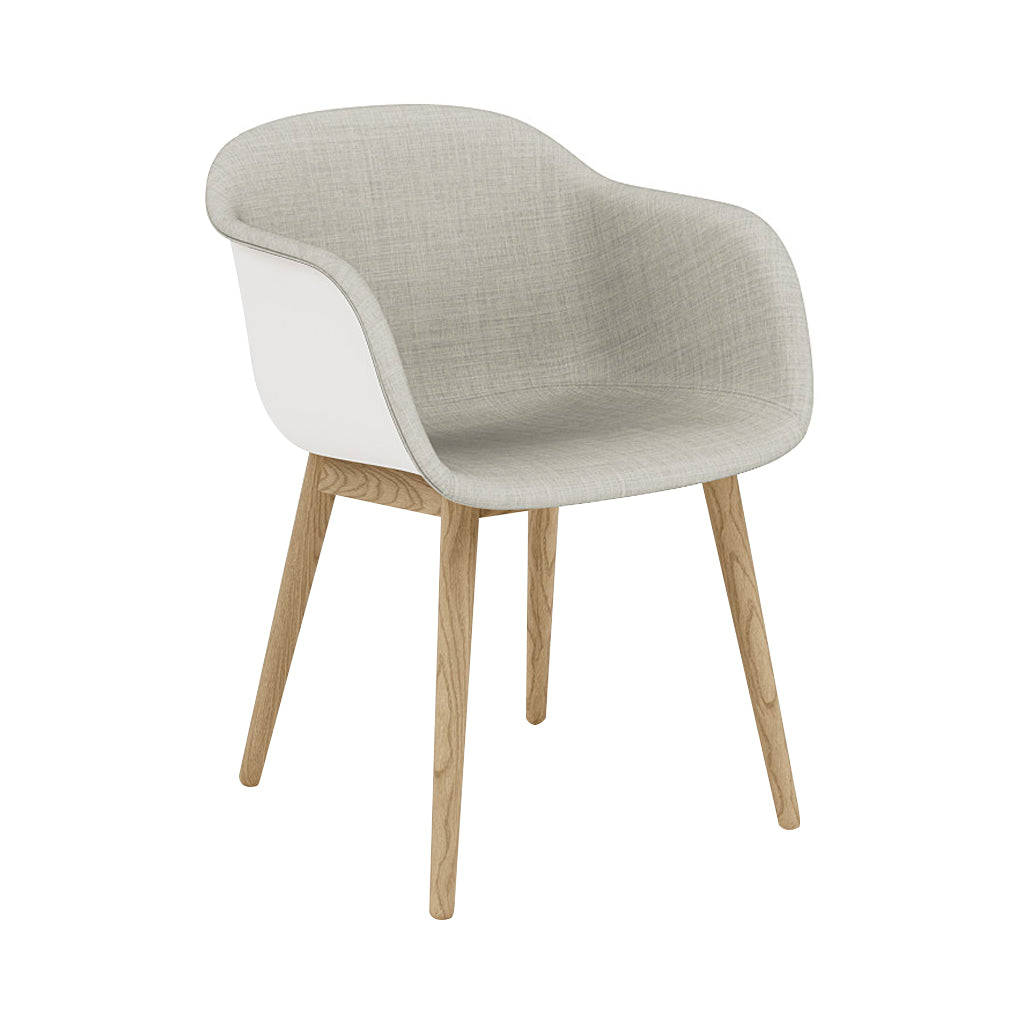 Fiber Armchair: Wood Base + Front Upholstered + Recycled Shell + Natural White + Oak