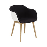 Fiber Armchair: Wood Base + Front Upholstered + Recycled Shell + Natural White + Oak