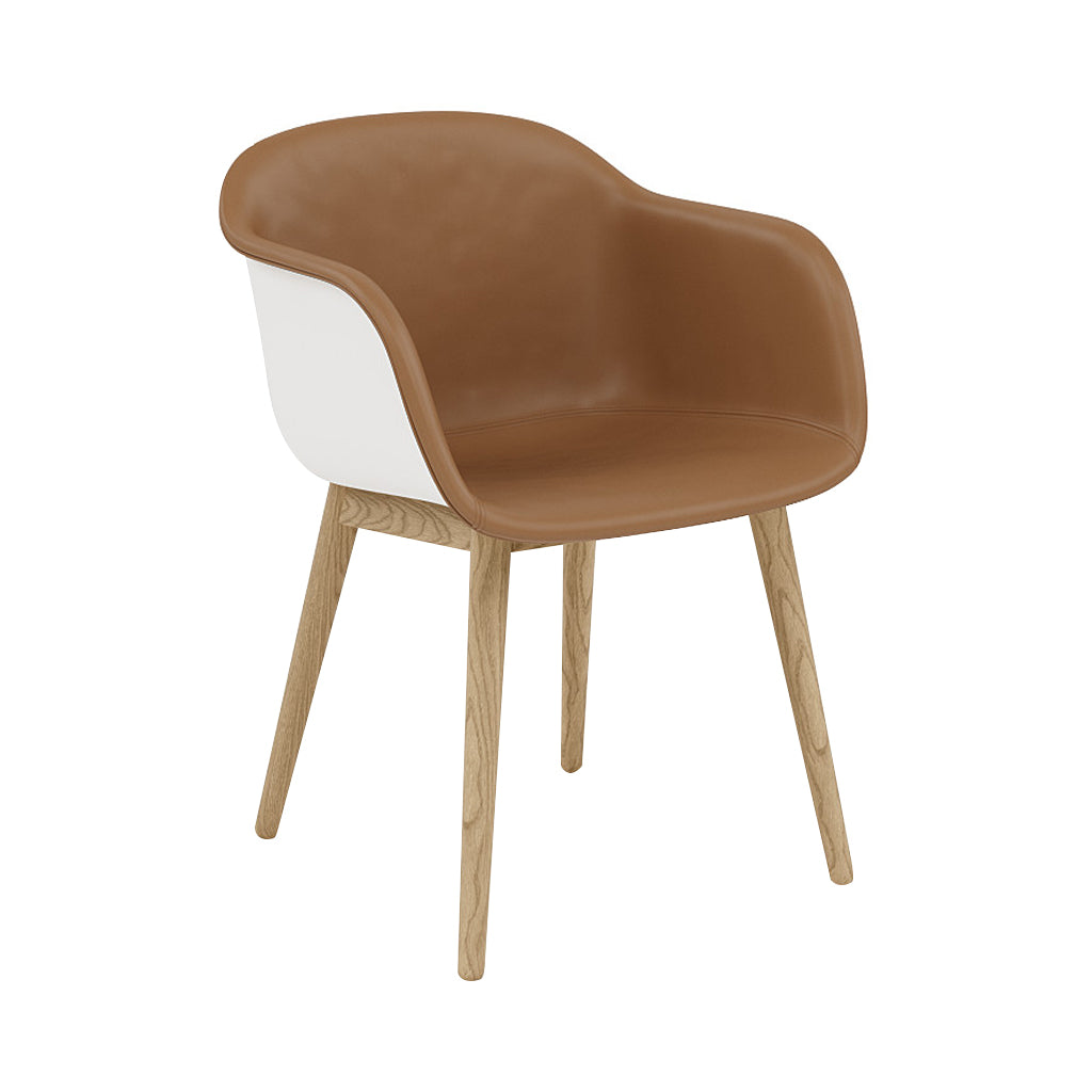 Fiber Armchair: Wood Base + Front Upholstered + Recycled Shell + Natural White + Oak