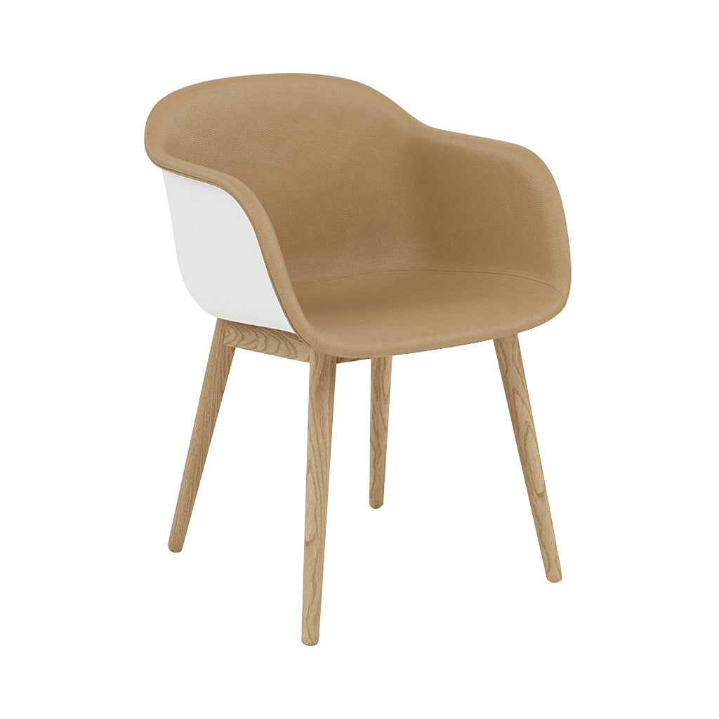 Fiber Armchair: Wood Base + Front Upholstered + Recycled Shell + Natural White + Oak