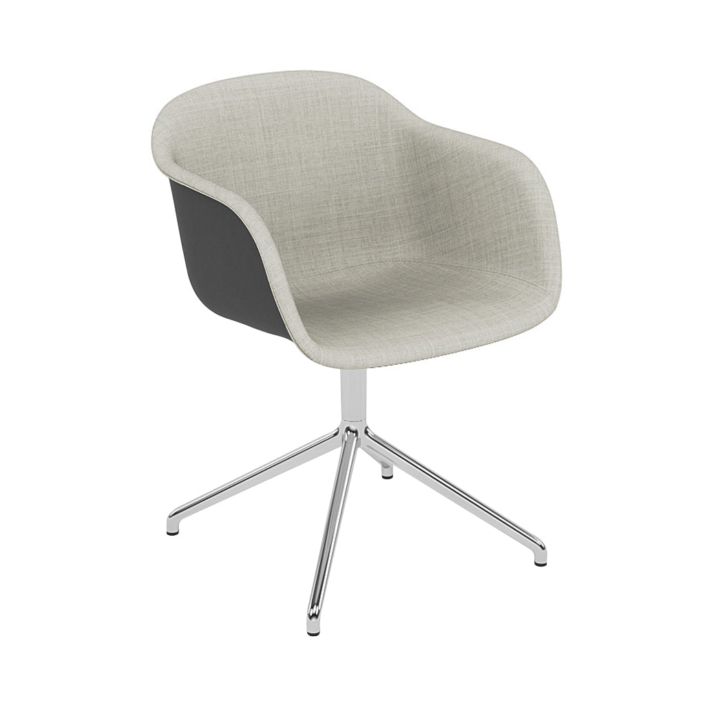 Fiber Armchair Swivel Base with Return: Front Upholstered + Recycled Shell + Polished Aluminum + Black