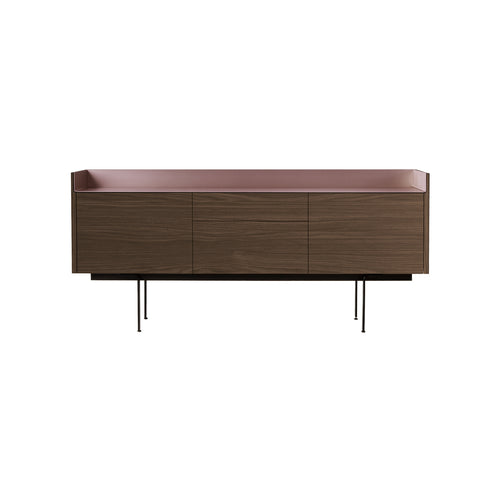 Stockholm STH302 Sideboard: Composition 3 + Walnut Stained Oak + Anodized Aluminum Pale Rose + Black