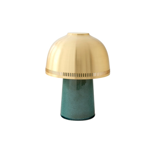 Raku SH8 Portable Table Lamp: Blue Green + Brass