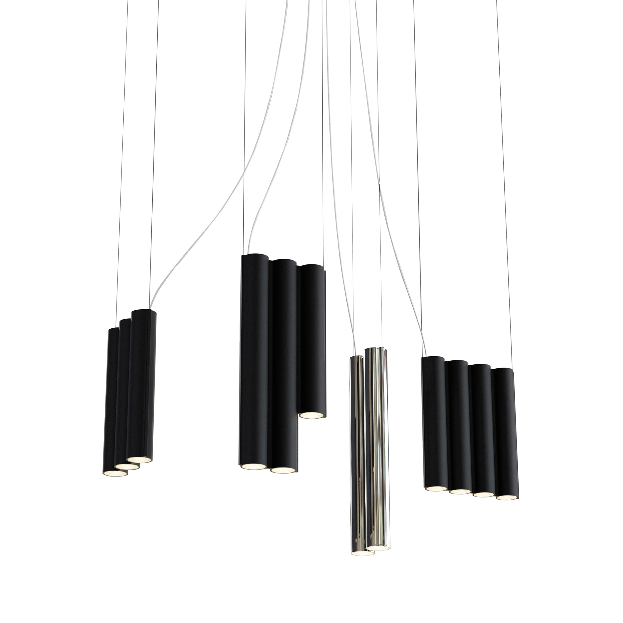 Silo 13 Suspension Lamp: Mirror Polished Aluminum + Black