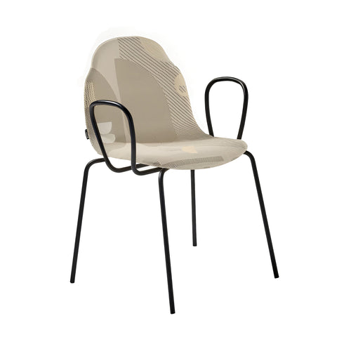 Body Stacking Chair with Armrest: Metal Legs + Upholstered