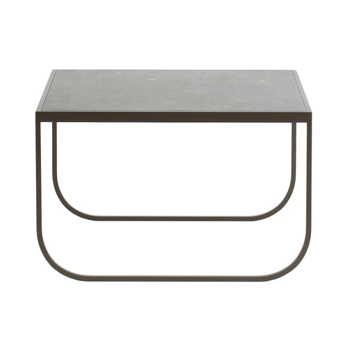 Tati Small Coffee Table: Square + Stone Top + High + Bronze