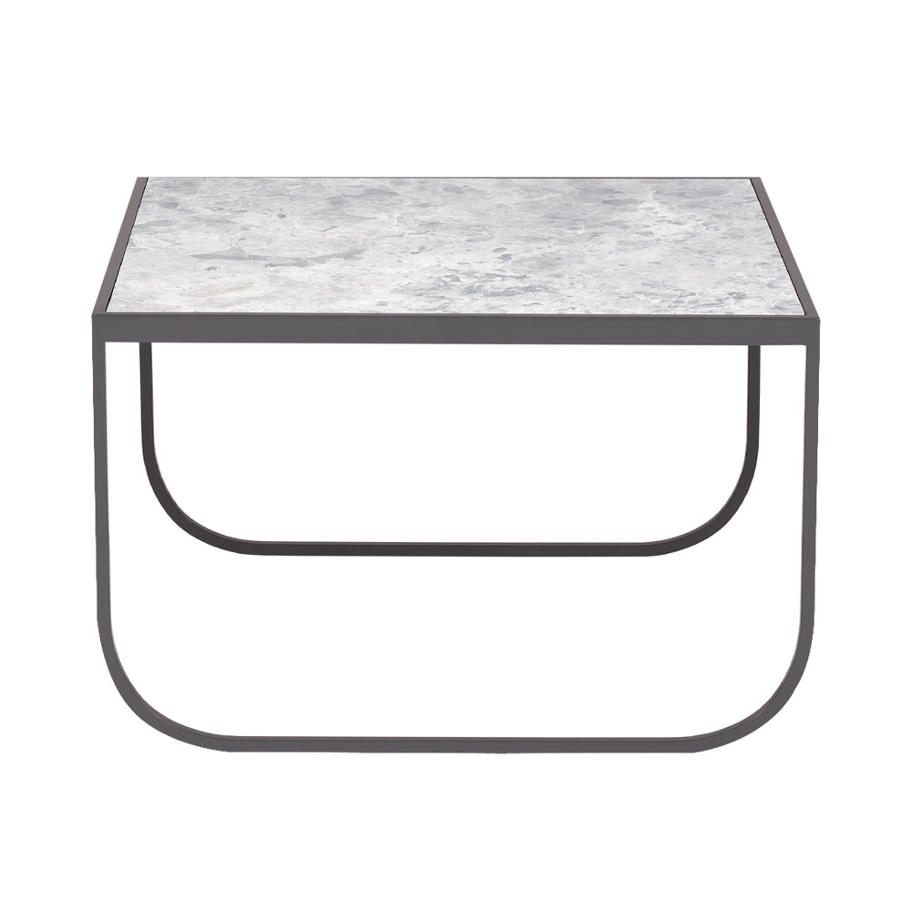 Tati Small Coffee Table: Marble Top + High + Carrara Marble +  Quartz Grey