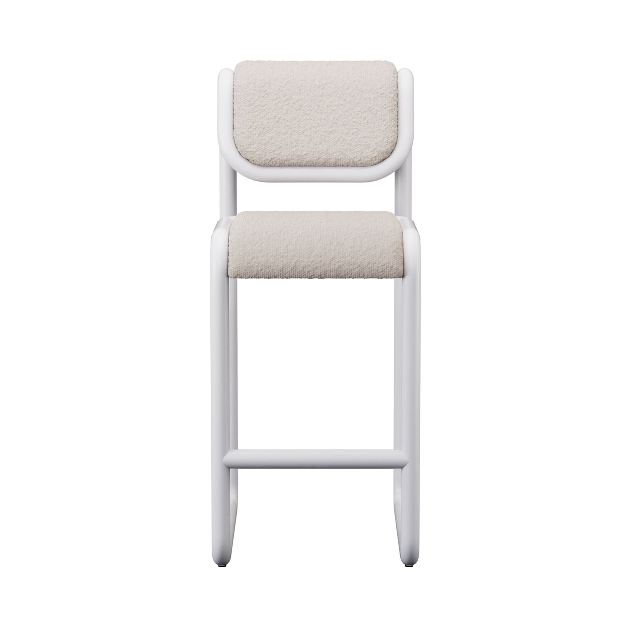 Tube Bar + Counter Stool: Upholstery + Bar + White + Boucle Cream