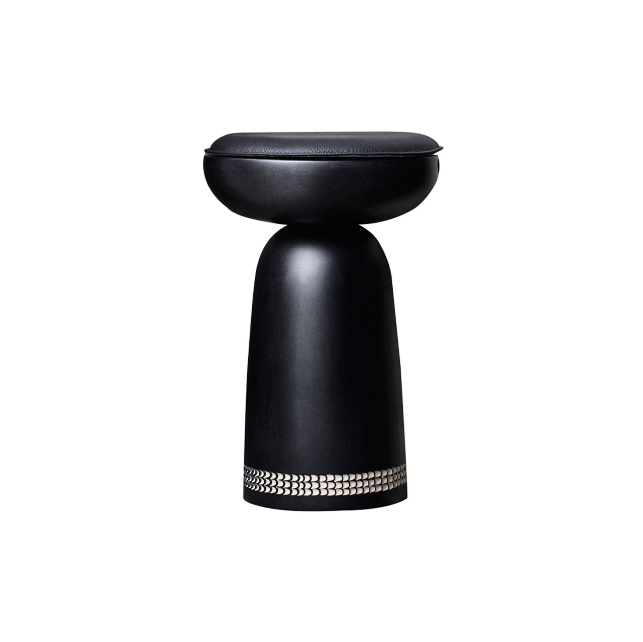 Nera Stool: Upholstered + 3 Rows Carved + Black Maple + Nappa 10000