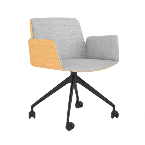 Hug 4 Star Swivel Base Chair: Front Upholstered + Castors + Super Matte  Oak + Black