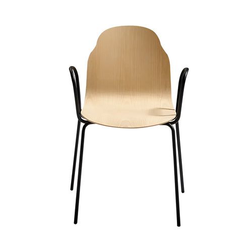Body Stacking Chair with Armrest: Metal + Natural Matt Laquered 