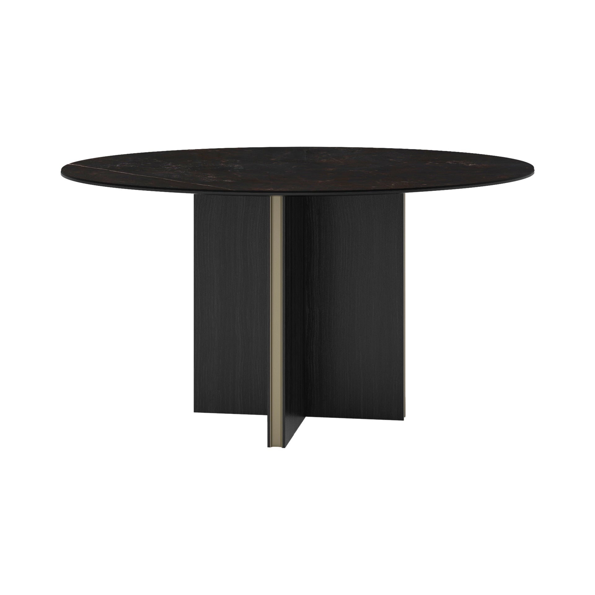 Stockholm Ceramic Round Table: Dekton Keyla + Dark Grey Stained Oak + Anodised Aluminum Bronze