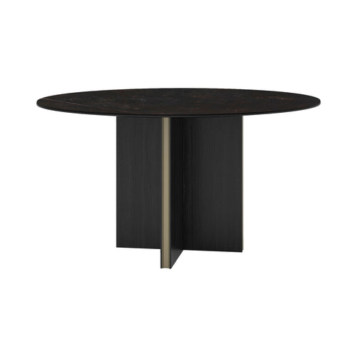 Stockholm Ceramic Round Table: Dekton Keyla + Dark Grey Stained Oak + Anodised Aluminum Bronze