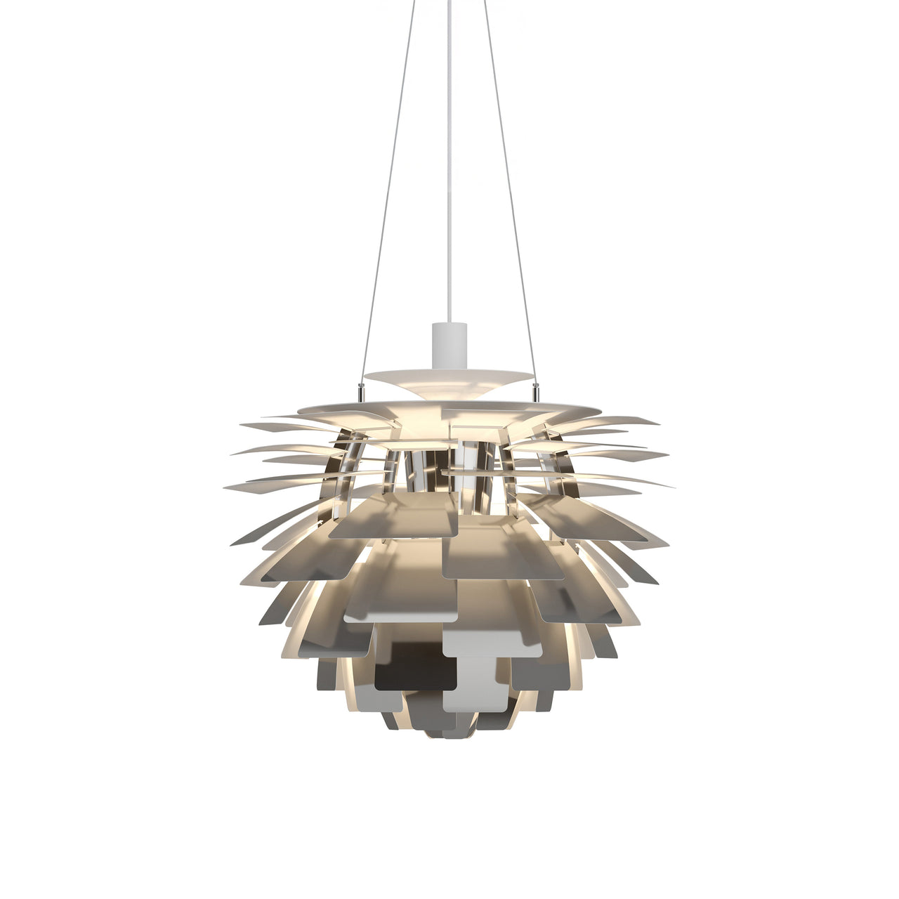 PH Artichoke Pendant: Medium + Stainless Steel + White