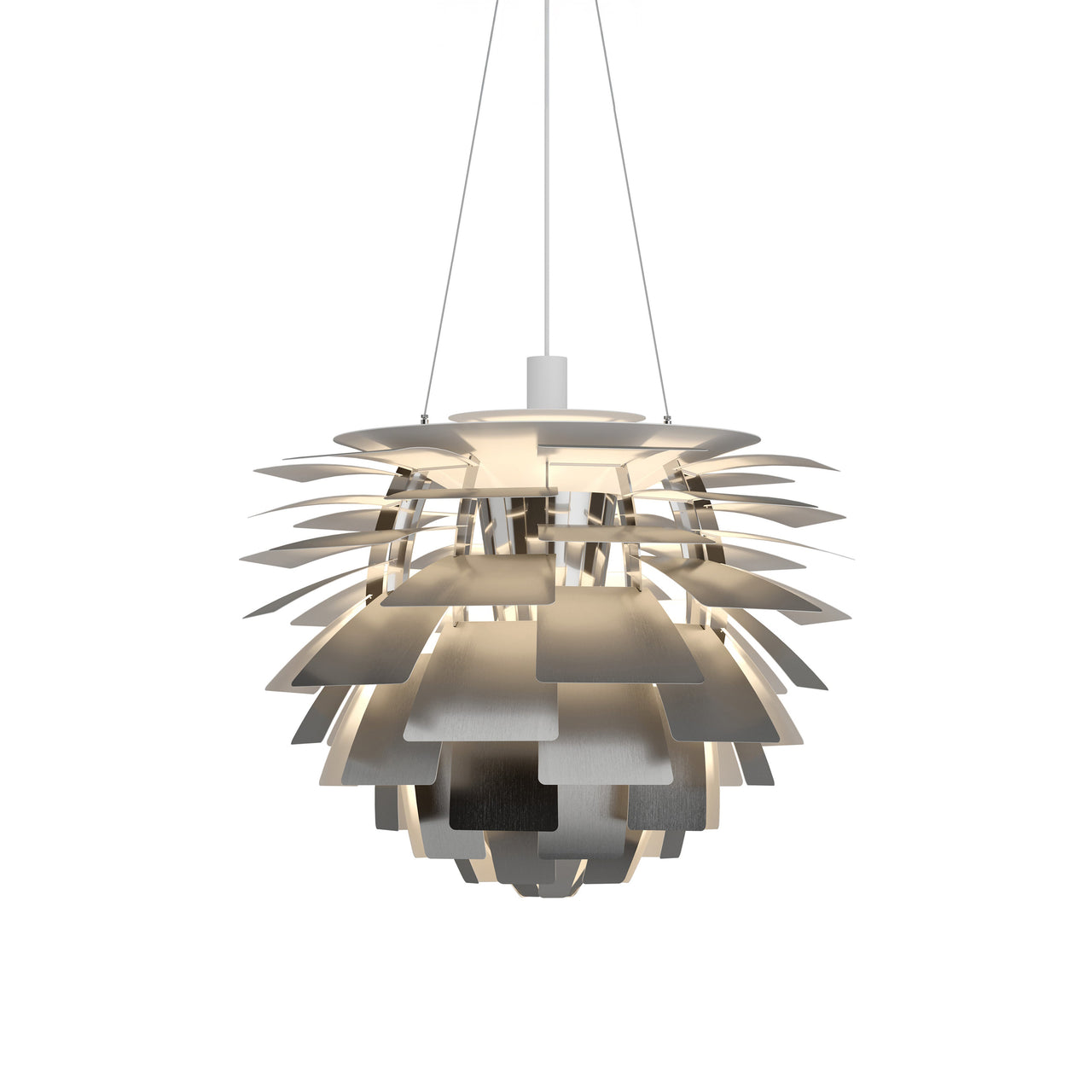 PH Artichoke Pendant: Large + Stainless Steel + White
