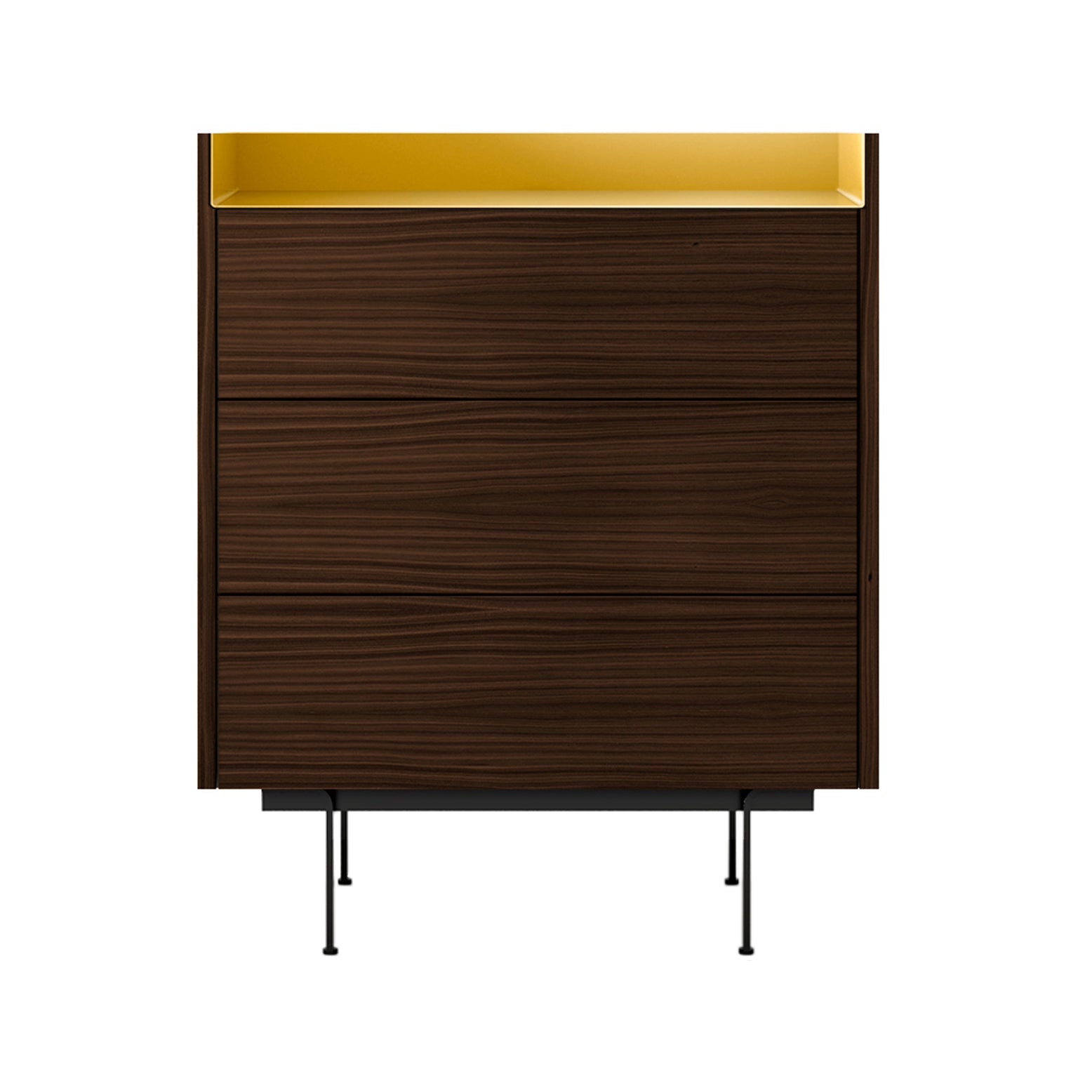 Stockholm STH012 Chest of Drawers: Composition 2 + Dark Stained Walnut + Anodised Aluminum Gold + Black