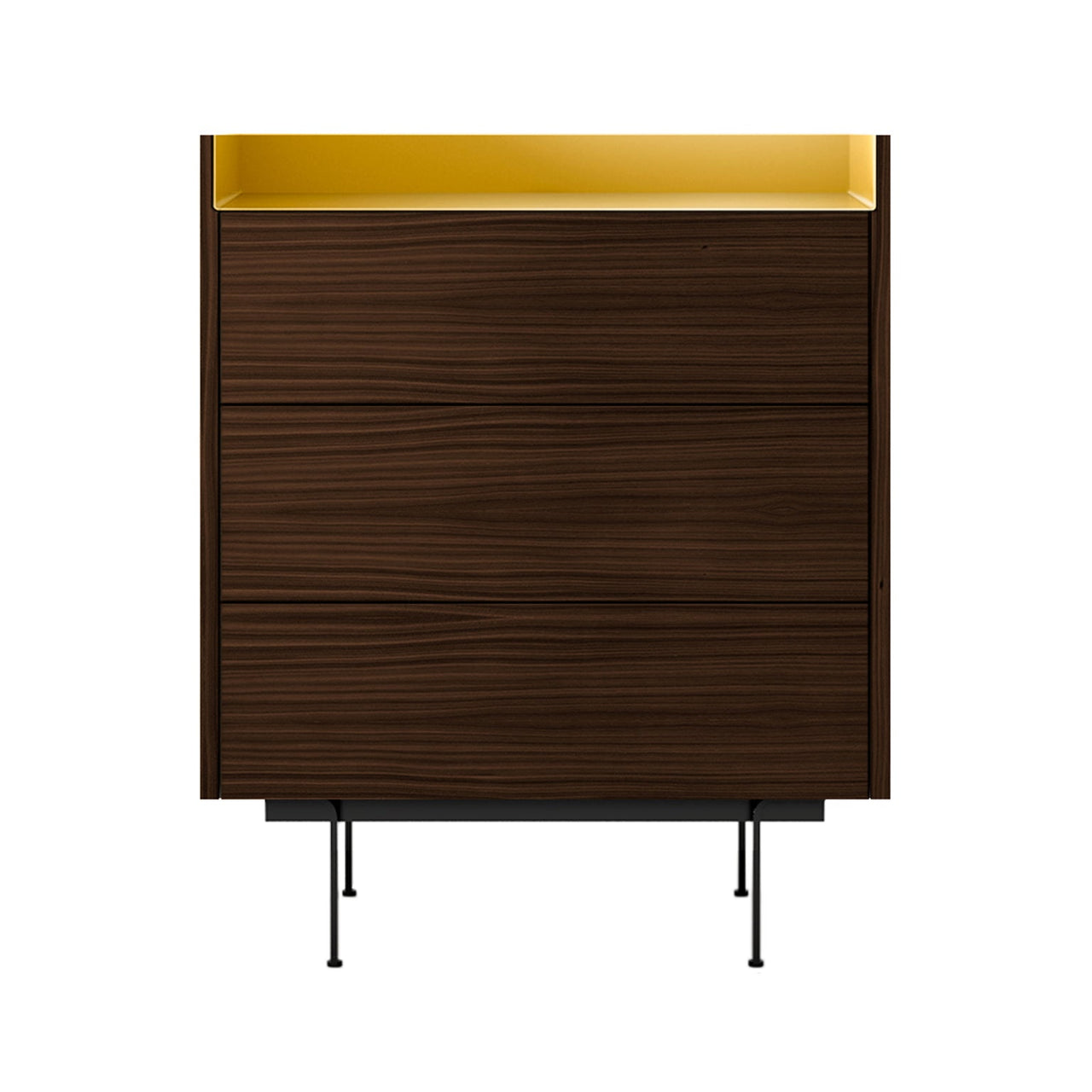 Stockholm STH012 Chest of Drawers: Composition 2 + Dark Stained Walnut + Anodised Aluminum Gold + Black
