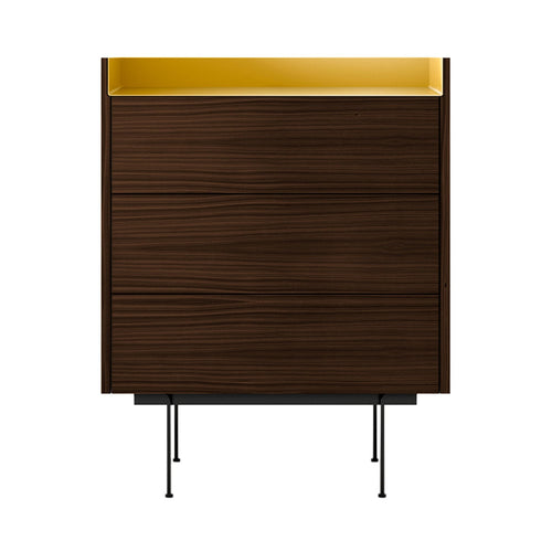 Stockholm STH012 Chest of Drawers: Composition 3 + Dark Stained Walnut + Anodised Aluminum Gold + Black