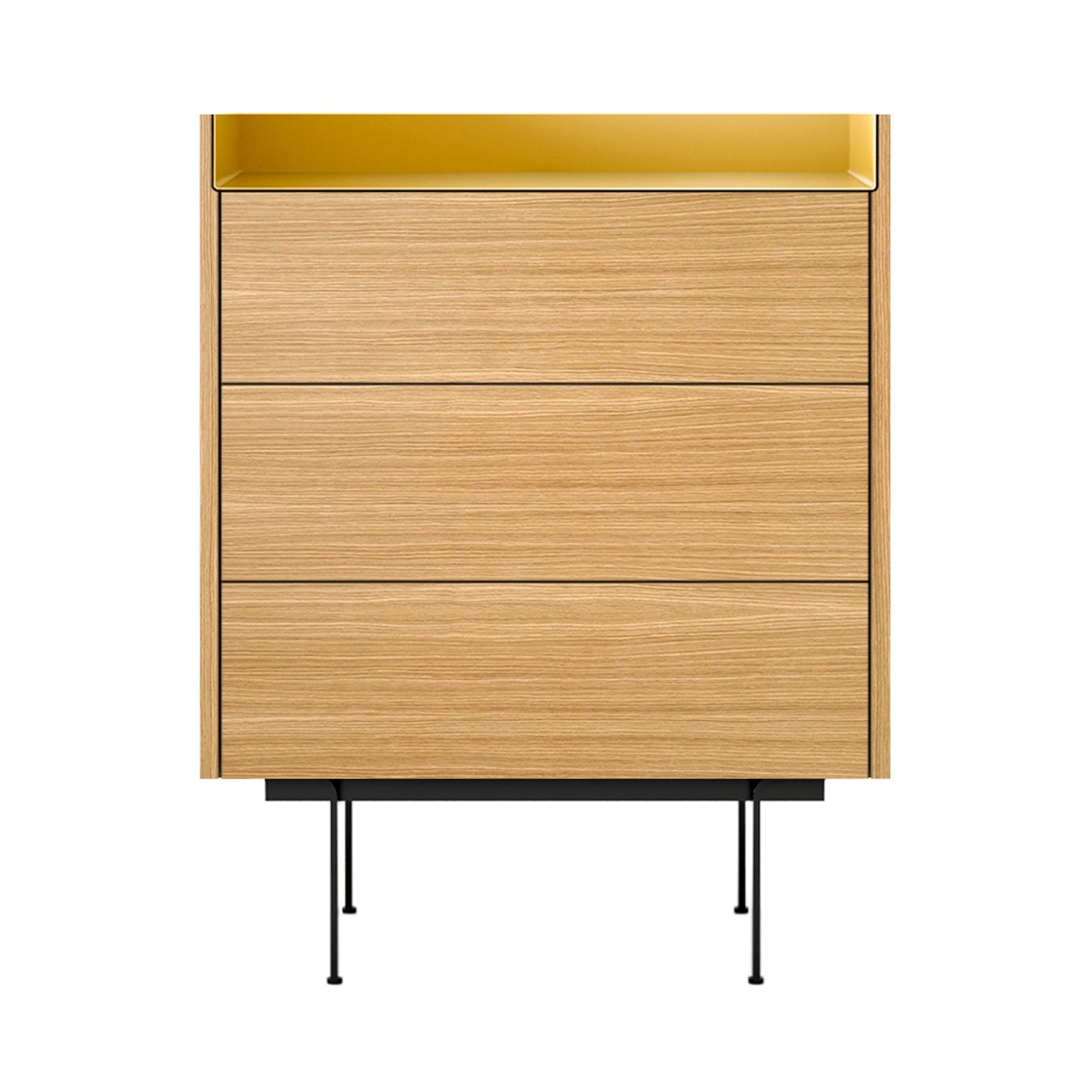 Stockholm STH012 Chest of Drawers: Composition 3 + Super-Matt Oak + Anodised Aluminum Gold + Black