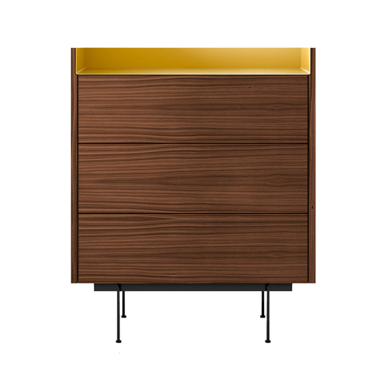 Stockholm STH012 Chest of Drawers: Composition 2 + Walnut Stained Walnut + Anodised Aluminum Gold + Black