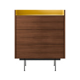 Stockholm STH012 Chest of Drawers: Composition 2 + Walnut Stained Walnut + Anodised Aluminum Gold + Black