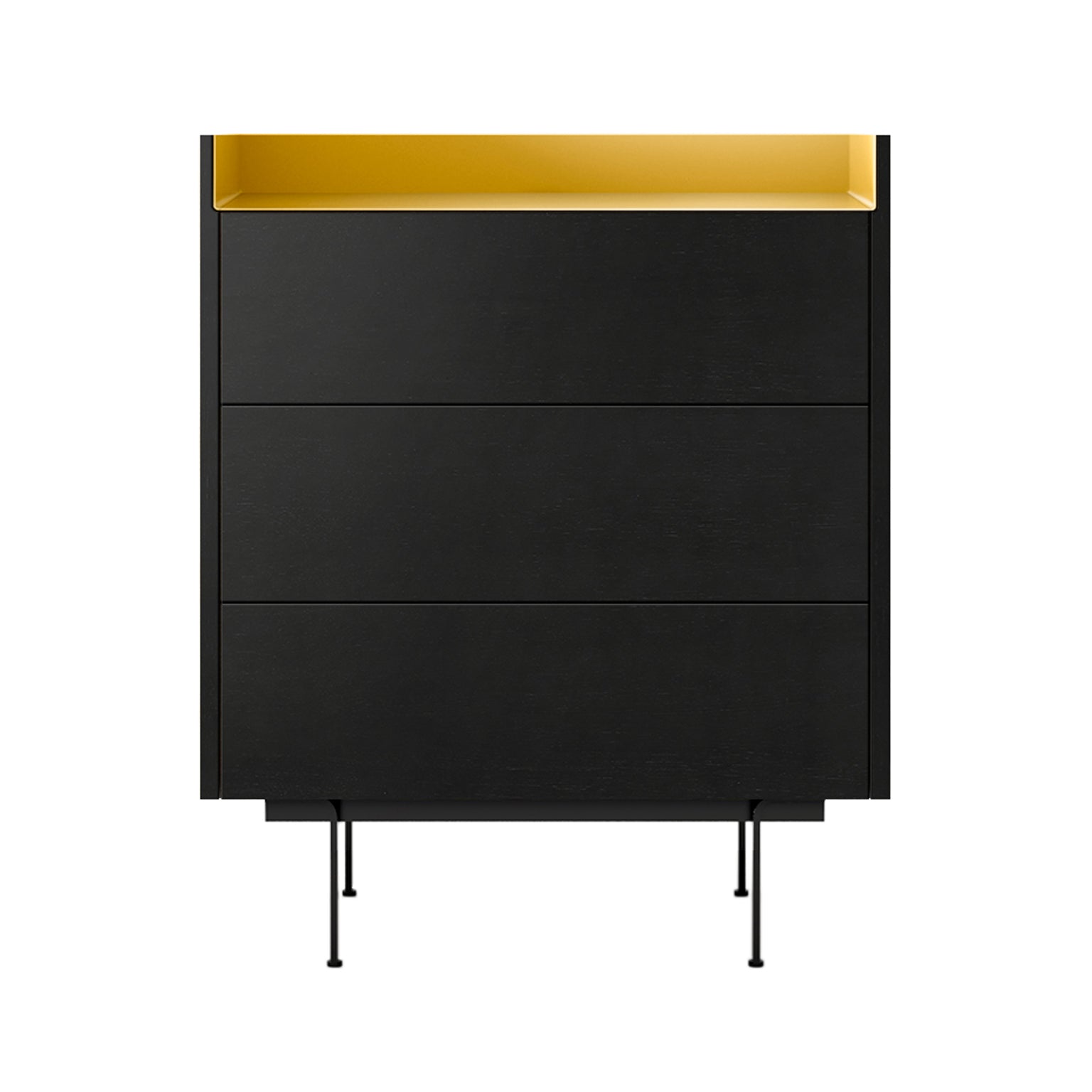 Stockholm STH012 Chest of Drawers: Composition 2 + Ebony Stained Oak + Anodised Aluminum Gold + Black