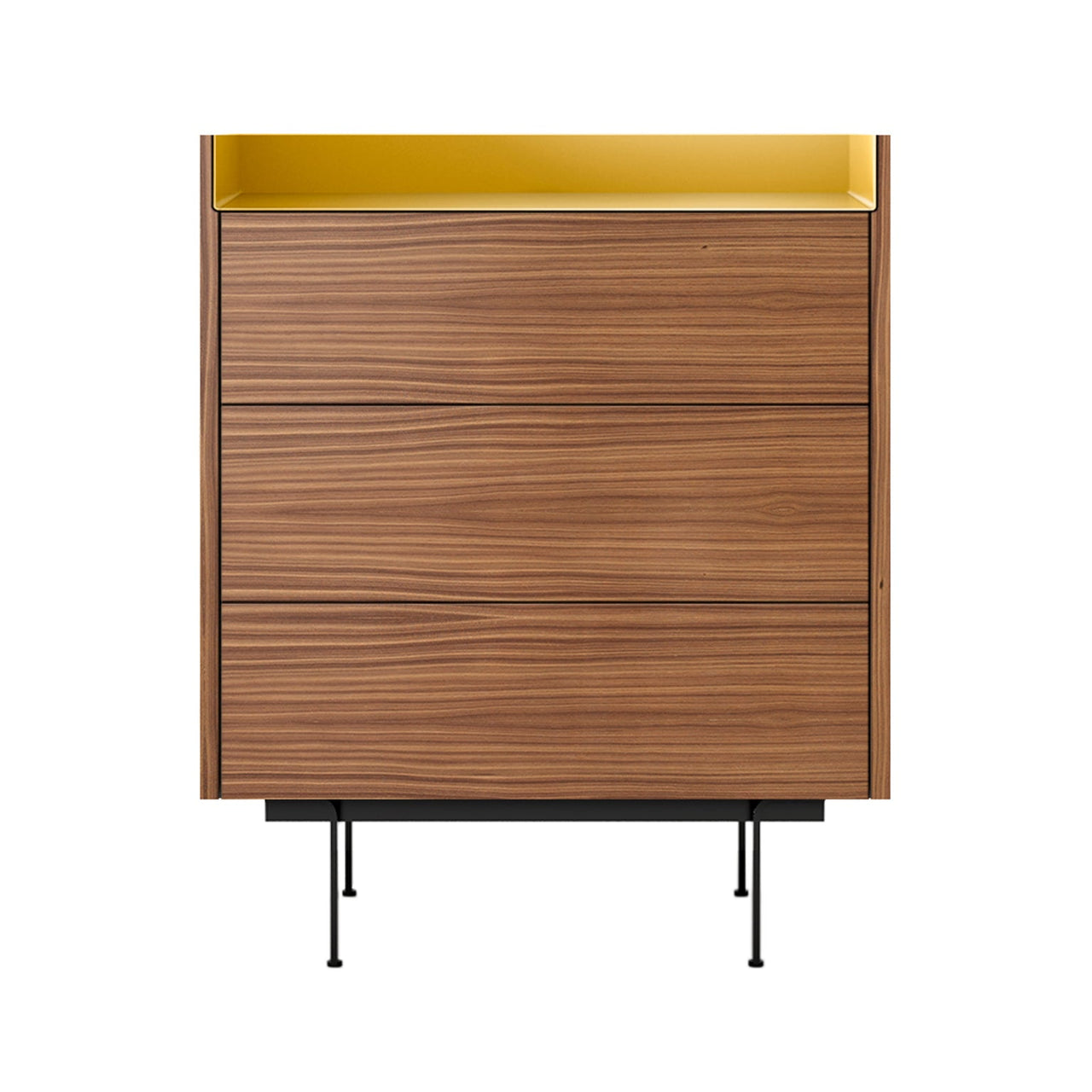 Stockholm STH012 Chest of Drawers: Composition 2 + Super-Matt Walnut + Anodised Aluminum Gold + Black