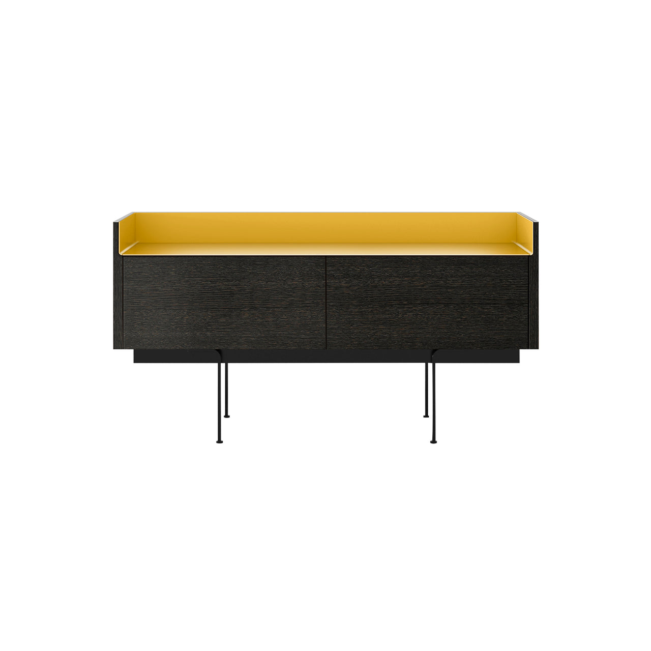 Stockholm STH251 Slim Sideboard: Composition 3 + Dark Grey Stained Oak + Anodized Aluminum Gold + Black
