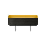 Stockholm STH251 Slim Sideboard: Composition 3 + Dark Grey Stained Oak + Anodized Aluminum Gold + Black