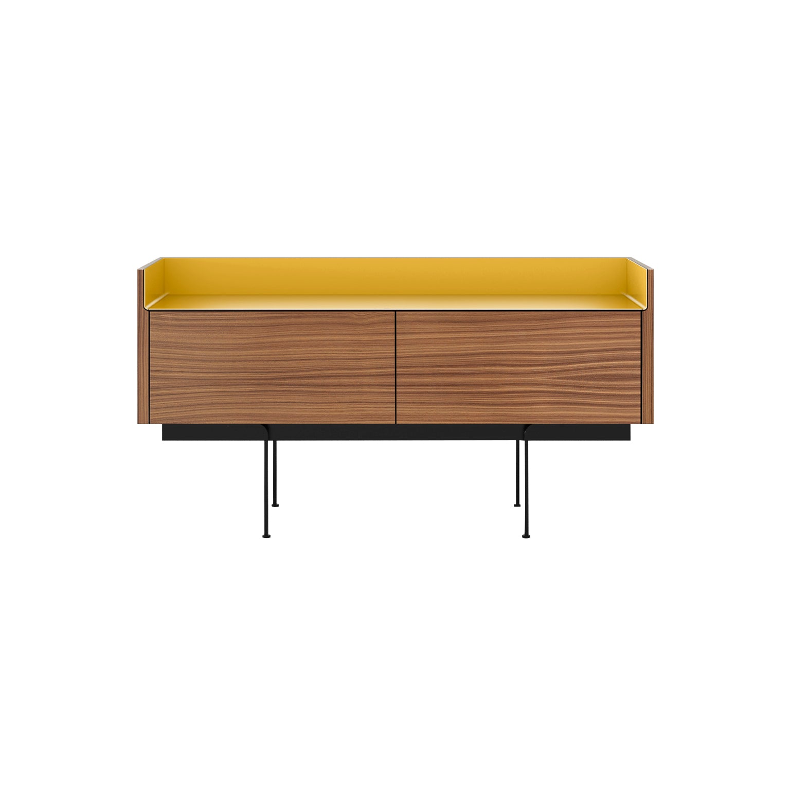 Stockholm STH251 Slim Sideboard: Composition 3 + Super-Matt Walnut + Anodized Aluminum Gold + Black