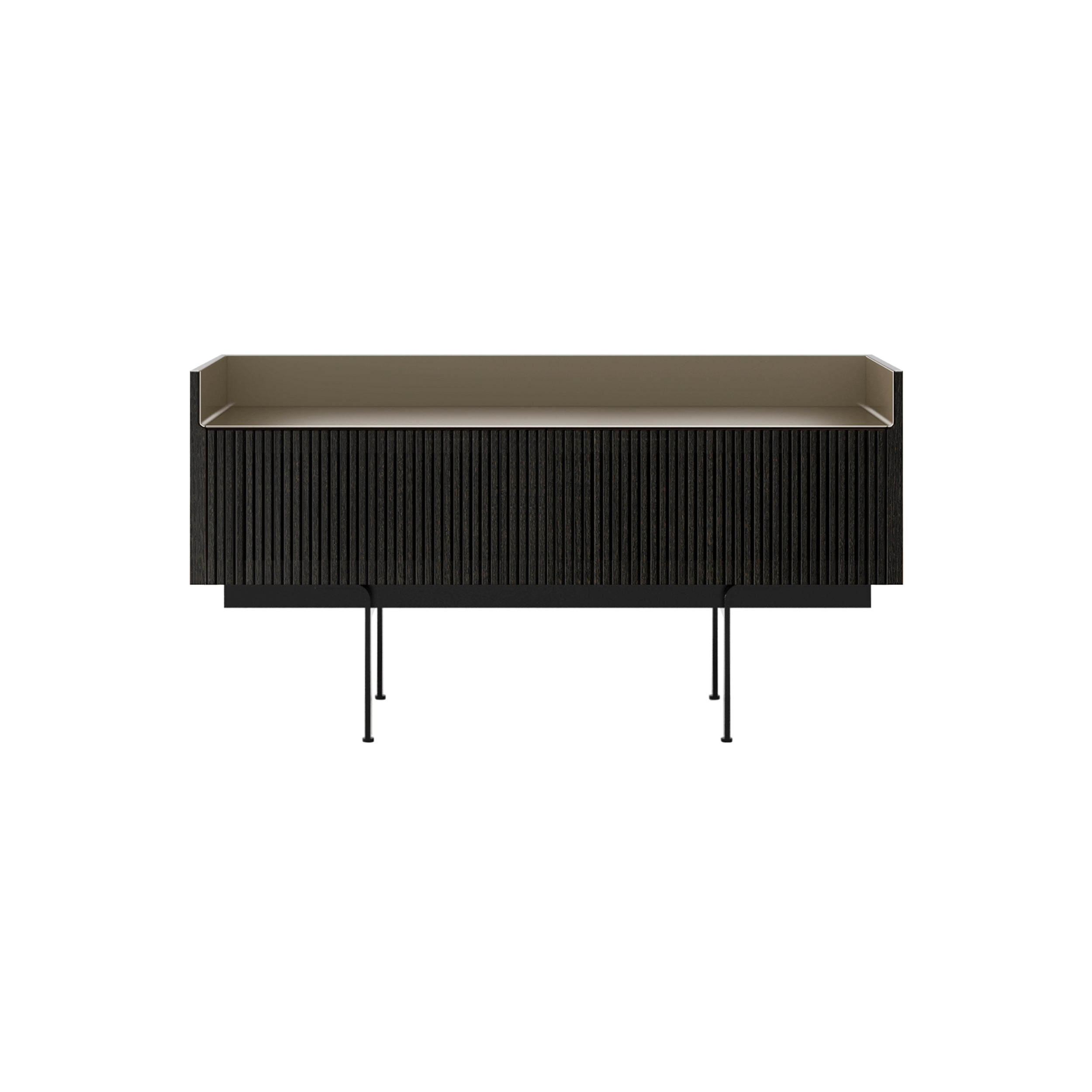 Stockholm STH253 Slim Sideboard: Composition 3 + Dark Grey Stained Oak + Anodized Aluminum Bronze + Black