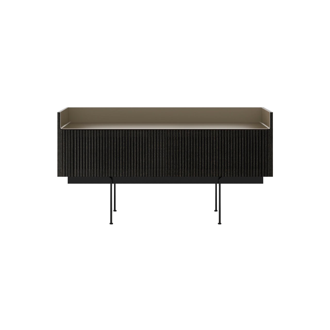Stockholm STH253 Slim Sideboard: Composition 3 + Dark Grey Stained Oak + Anodized Aluminum Bronze + Black